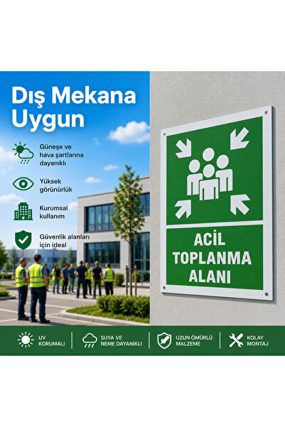 HiperAD Reklam Acil Toplanma Alanı Levhası Metal kompozit Malzeme | Yeşil Bey...
