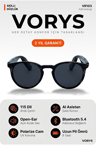 VORYS VR103 Yapay Zeka Akıllı Gözlük 115 Dil Çeviri Bluetooth Açık Kulak Müzi...
