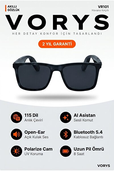 VORYS VR101 Yapay Zeka Akıllı Gözlük 115 Dil Çeviri Bluetooth Açık Kulak Müzi...