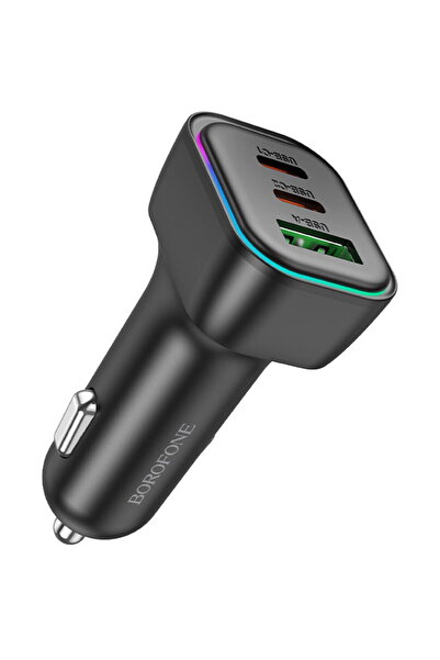Borofone 2x USB-C + 1x USB-A cu LED 60W Negru