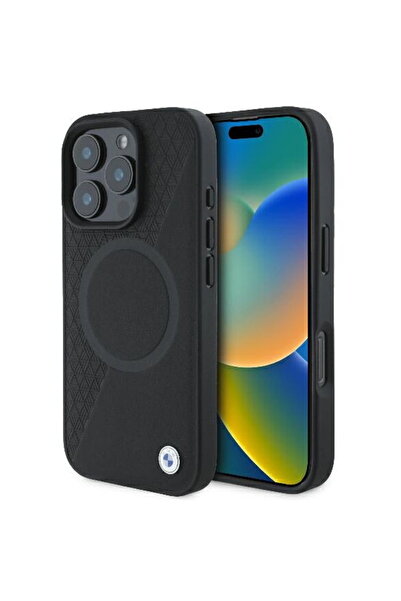 BMW iPhone 16 Pro - Piele semitexturată cu design distinctiv și MagSafe circu...