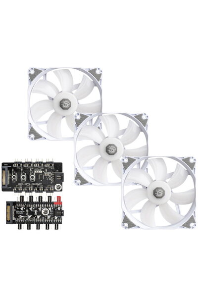 Bitspower Notos RGB PWM, 3 ventilatoare de 120 mm, Alb