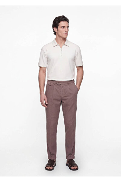 Ramsey Mürdüm Plain Weave Relaxed Fit Casual Cotton Blend Trousers