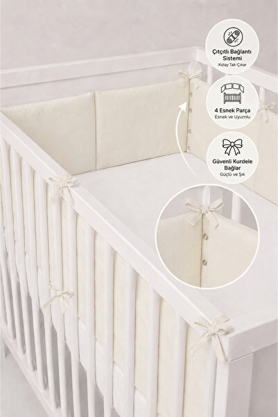 ngn collection Beşik Kenar Koruyucu Çıtçıtlı 70x130 cm %100 Pamuk, 4 Parça Se...