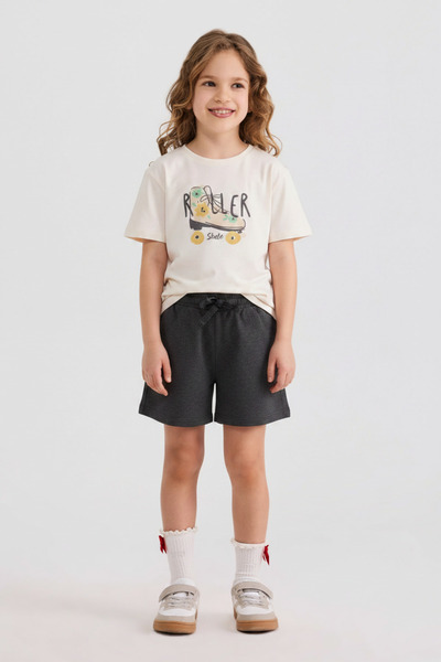 Panço Girl's Shorts T-Shirt 2-Piece Anthracite-Melange Bottom Top Set