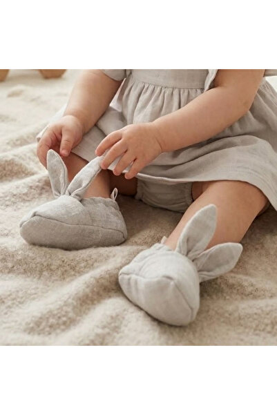 DEUX LAPINS % 100 Pamuk Tavşan Kulaklı Müslin Bebek Patik – Cotton Grey- Gri ...