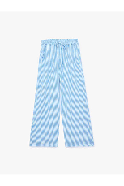 Koton Pocket Detailed Viscose Fabric Regular Waist Lace-Up Wide Leg Striped P...