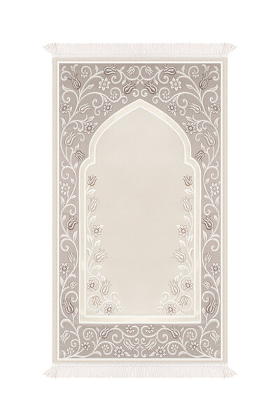 Bursa İpek Brown Tulip Pattern Silky Tapestry Prayer Rug