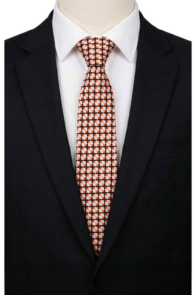 Bursa İpek Orange Patterned Silk Tie