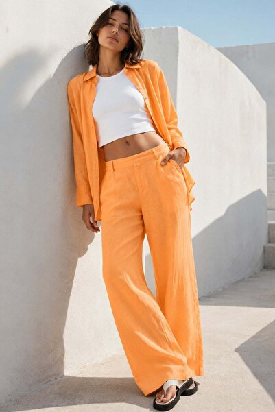 Madmext Orange Leinenhose mit weitem Bein für Damen MG2021