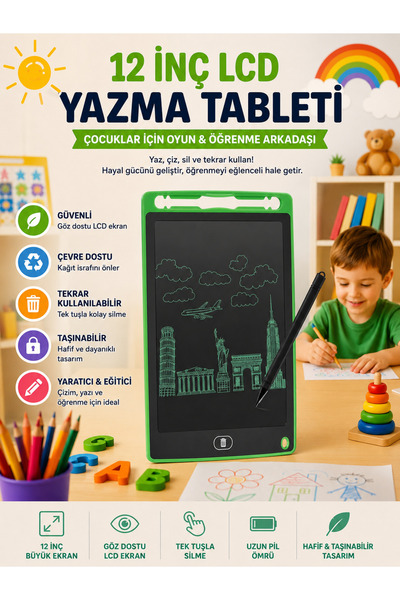 DEANB لوح كتابة LCD مقاس 12 بوصة، لوح رسم رقمي، لوح رسم رسومي، لوح تعليمي وتد...
