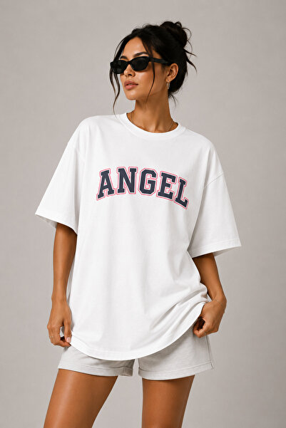 FECCY Tricou Premium Angel Printed, mărime mare, unisex, supradimensionat, pe...