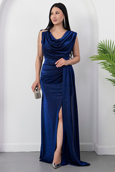 PULLIMM Rochie cu guler cu dantelă cu sclipici cu accesorii pentru umeri 39878