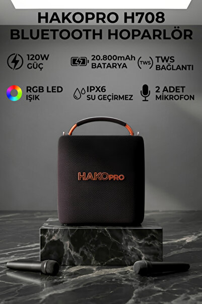 hakopro 120W 20800 mAh Rgb Ledli Mikrofonlu Siyah Hoparlör Ipx6 H708S