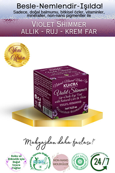 KUATRA Violet Shimme Lip-cheek-eye ‘tint’ Doğal Içerikli Allık, Ruj, Göz Farı...