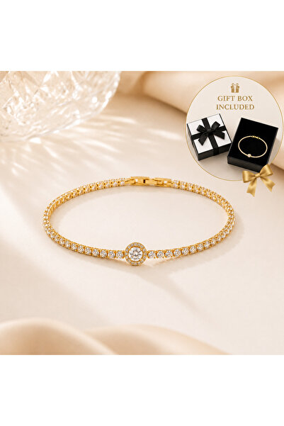 OEM Brățară Tennis cu Cristal Central, Reglabilă, Cadoul Perfect + Cutie Premium