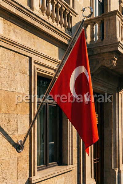Pencere Bayrak Teleskopik Duvar Tipi Bayrak Direği 150 cm + 70x105 cm Alpaka ...