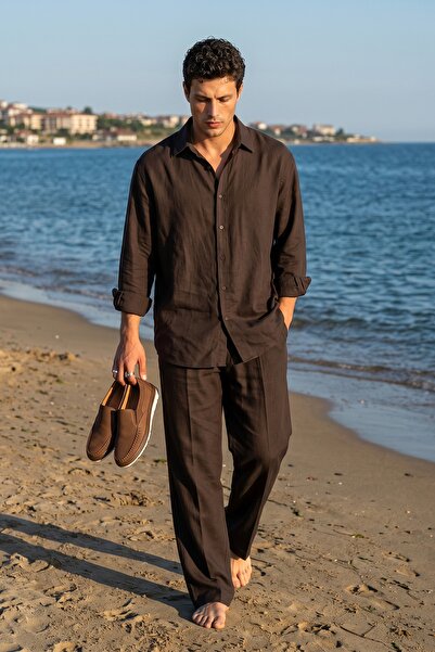 Livio Ferri Noda bumbac 100% supradimensionat Set de cămașă și pantaloni pent...