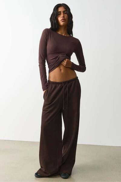 Madmext Brown Wide Leg Barrel Fit Sweatpants Mg2646