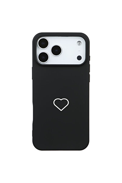 Casen iPhone 17 Pro Siyah Lansman Renkli Silikon Beyaz Kalp Desenli Kamera Ko...