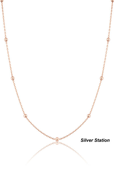 Silver Station Rose Renk 925 Ayar Gümüş Kolye - Top Zincirli Kolye 40-45-50-5...