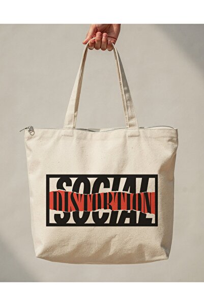 buzagi tasarım ürünleri Social Distortion Zippered Lined Gusseted Canvas Bag ...