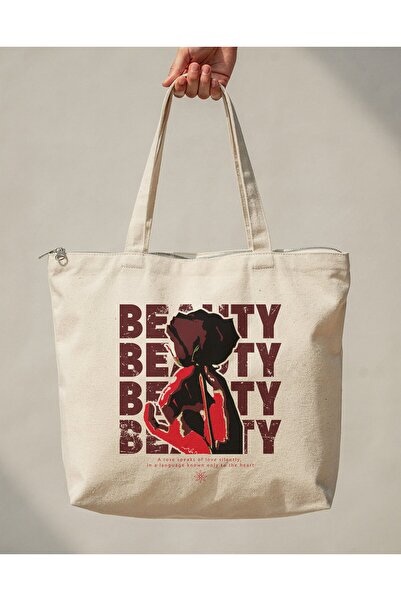 buzagi tasarım ürünleri Beauty Zippered Lined Gusseted Canvas Bag 35 X 40 cm
