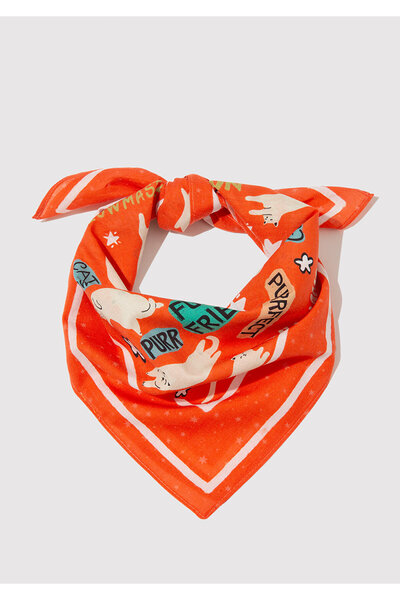Mavi Kedi Baskılı Turuncu Bandana 1913765-82676