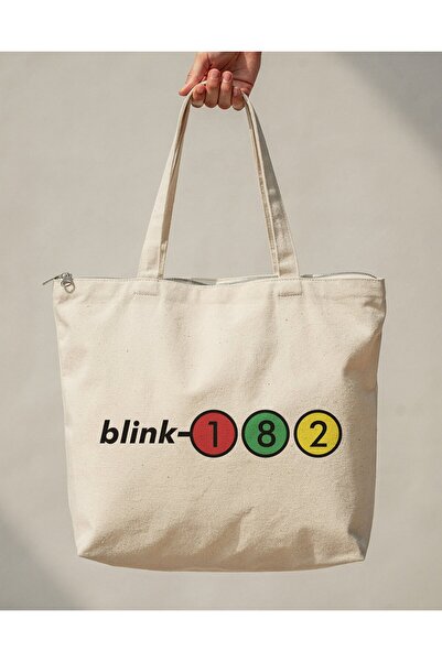 buzagi tasarım ürünleri Blink 182 Zippered Lined Gusseted Canvas Bag 35 X 40 cm