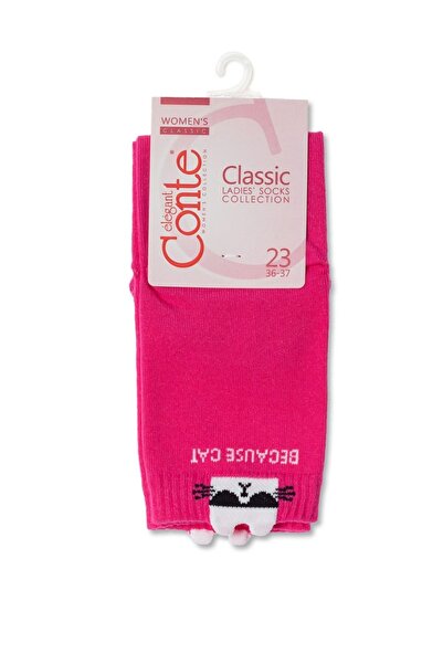 Conte Elegant Șosete de damă din bumbac cu picot „Because Cat”, Classic 250 - Fuchsia, 36-37 (23)