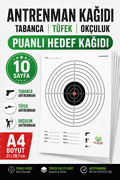 Organik Yolda Puanlı Hedef Kağıdı 10’lu Set 🎯 Atış Antrenman Kağıdı Tabanca ...