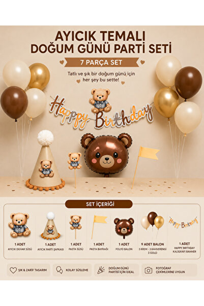 aloha concept Σετ πάρτι με θέμα Mini Bear - 8 τεμάχια στολίδια γενεθλίων