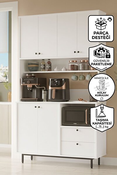 Yurupa Latte Serisi Kahve Köşesi Çok Amaçlı Dolap Mutfak Dolabı Beyaz LAT7-W