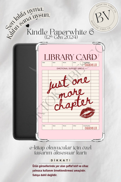 BookTok Vibes Co. Kütüphane Kartı Temalı Pembe Insert - Kindle ve Kobo E-Kita...