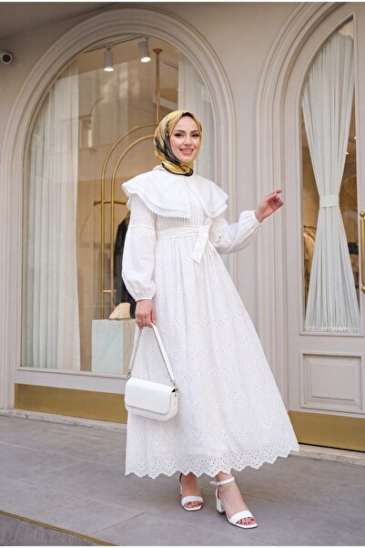 Modamorfo Cape Collar Lace Detail Dress -White