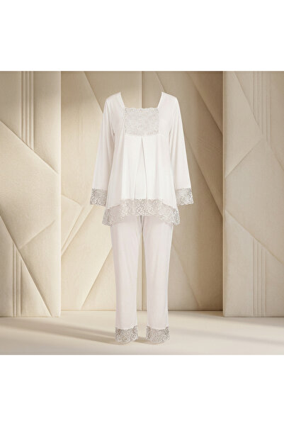 Lady Lingerie طقم بيجامة للحوامل والأمومة من قطعتين - بلوزة بأكمام طويلة وبنط...