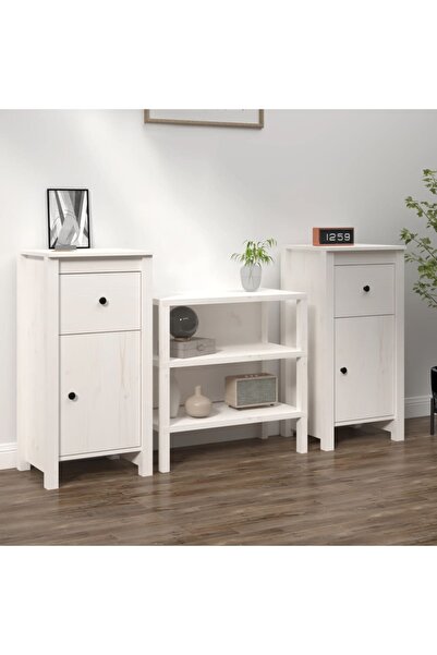 Concept Servante, 2 buc., alb, 40x35x80 cm, lemn masiv de pin