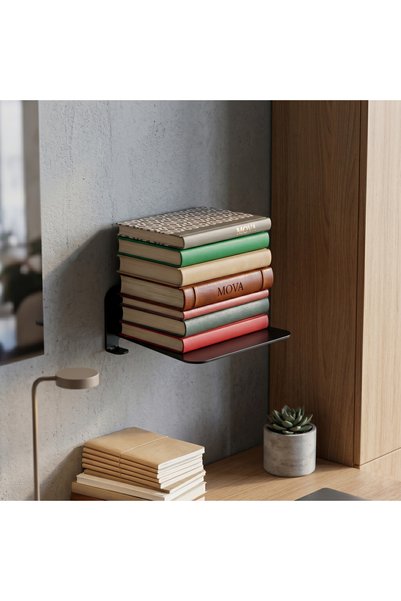Mova Dizayn Wall Mount Metal Book Shelf, Bookcase with Invisible Model, Black, Minimalist Design