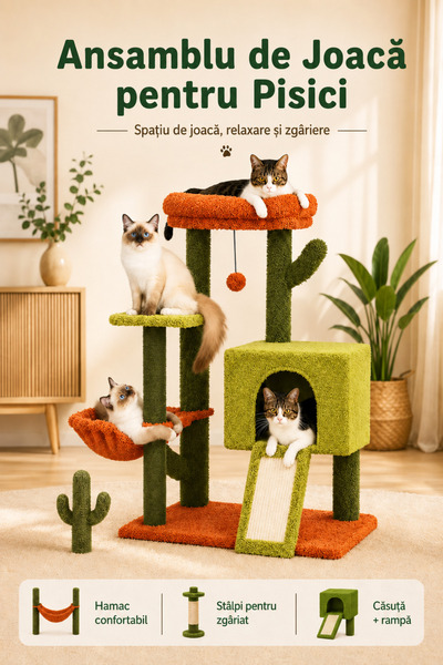 Fish & Paws Ansamblu de joaca pentru pisici, ®, cu o bila suspendata, cactus,...