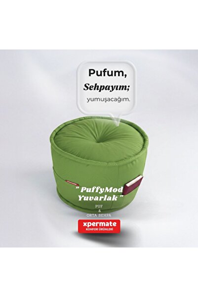 XPERMATE Yuvarlak Puf 60x42 cm Dekoratif Oturma ve Ayak Uzatma Pufu Modern Sa...