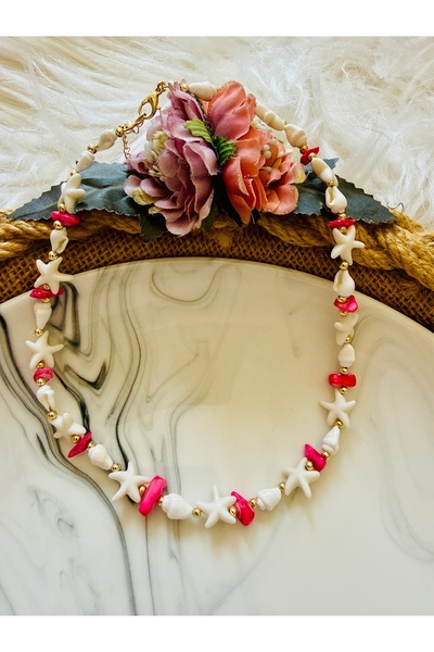 Yeşim Aksesuar Sea Shell Necklace-Pink Natural Stone Necklace