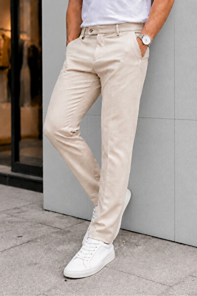 DOPPİO'N DENİM Erkek Bej Slim Fit Esnek Likralı Kumaş Pantolon