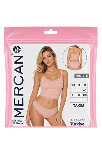 Mercan Kadın Dantel Detaylı Crop Alt Üst Takım (Crop+Slip)