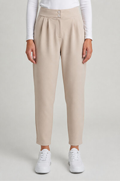 MODASPARK Pantaloni de damă bej cu talie înaltă, cu buzunare duble cu nasturi...