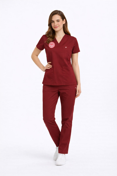 İBA MEDİKAL BORDO HASTANE FORMASI LİKRALI SCRUBS TAKIM (BIKING RED)