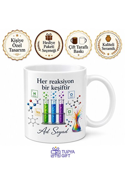 Tupya Gift Kimya Öğretmeni Deney Tüpü Periyodik Tablo Asit Baz Baskılı Porsel...