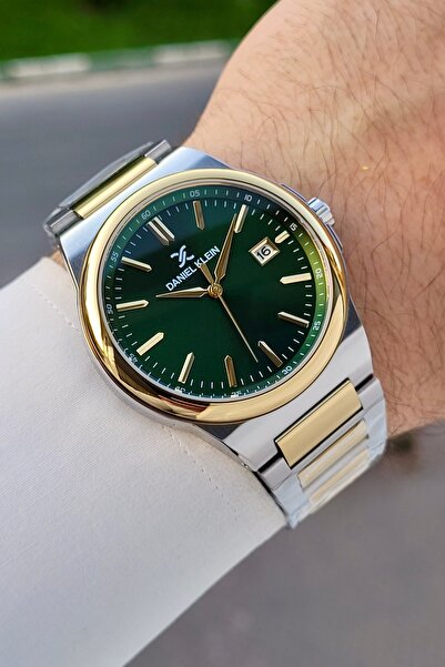 Daniel Klein Men's Wristwatch with Green Dial, Gold Gray Color Strap, Calenda...