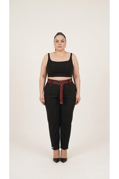ZANESSI Plus Size Mom Belted High Waist Knitted Women's Pants