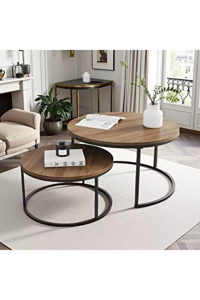 Shangxing 2 Pack Round Nesting Coffee Tables Walnut High Density Wooden Top C...