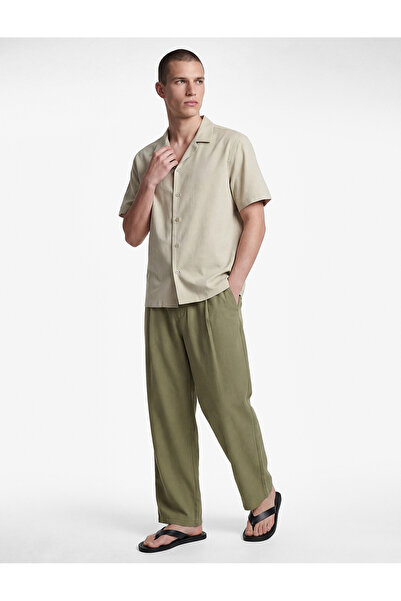 Koton Viscose Pleated Fabric Trousers with Elastic Waist and Pockets